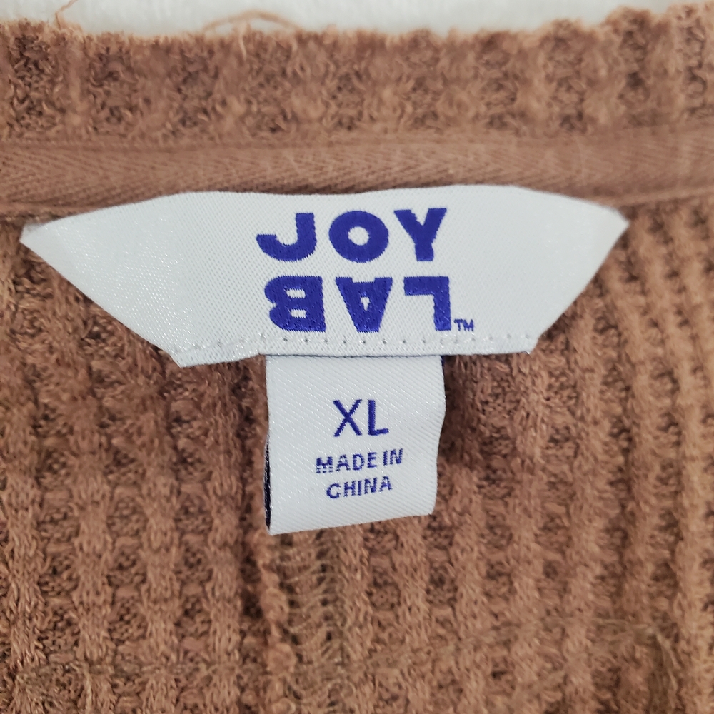 JoyLab Brown Ribbed Waffle Knit Top Size XL | Relaxed Long Sleeve Pullover - Picture 5 of 6